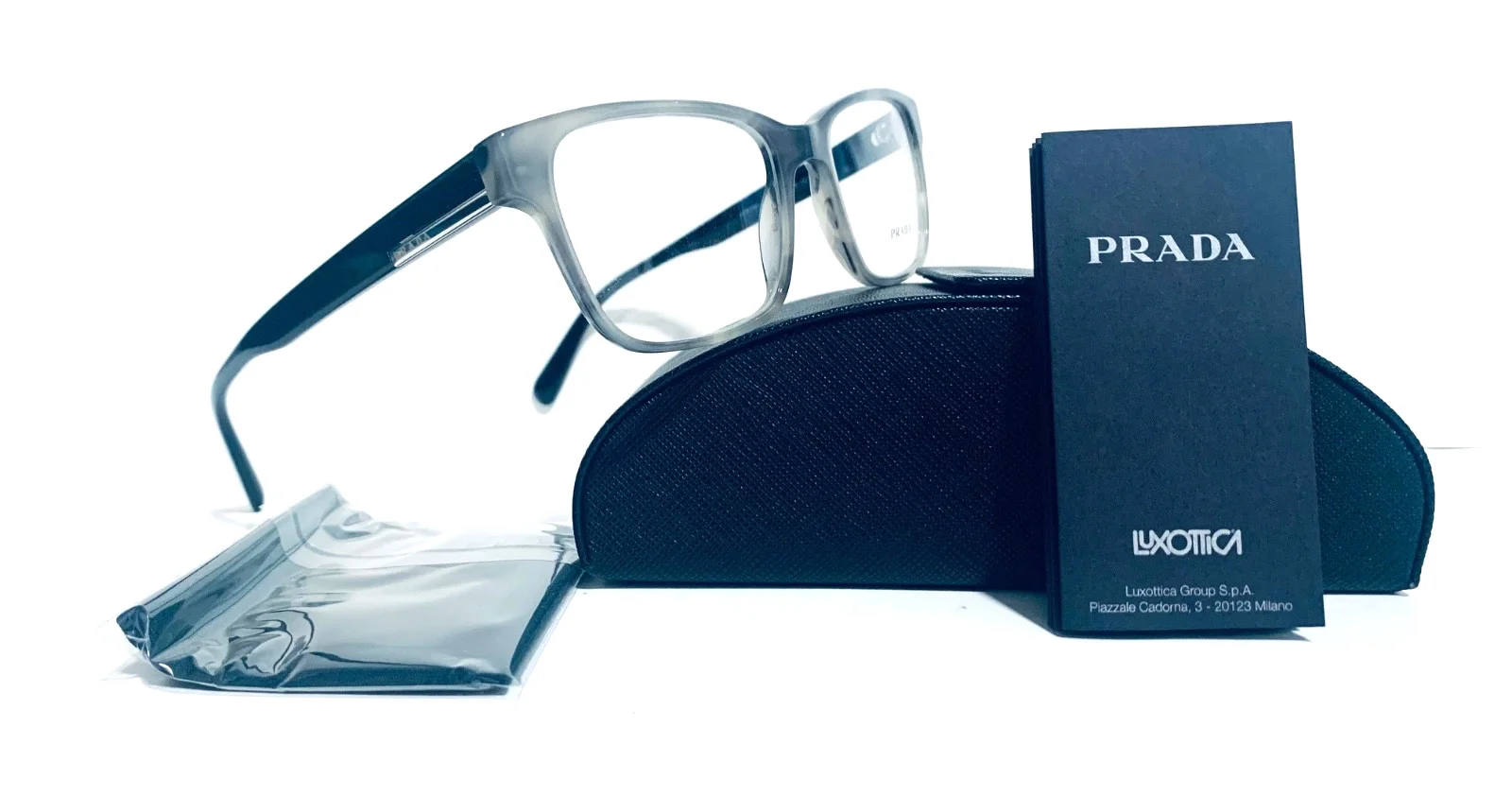 PRADA VPR 06U VYR-1O1 GRAY HORN MENS RX EYEGLASSES 54-19-145 MM ITALY W/CASE